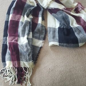 Black, red, and white plaid scarf